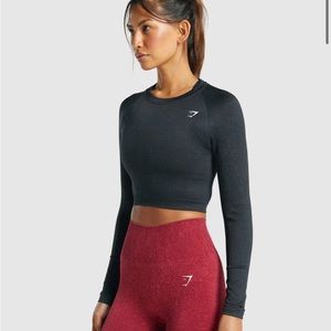 Gymshark Adapt Fleck Seamless Long Sleeve Crop Top - Mineral | Black